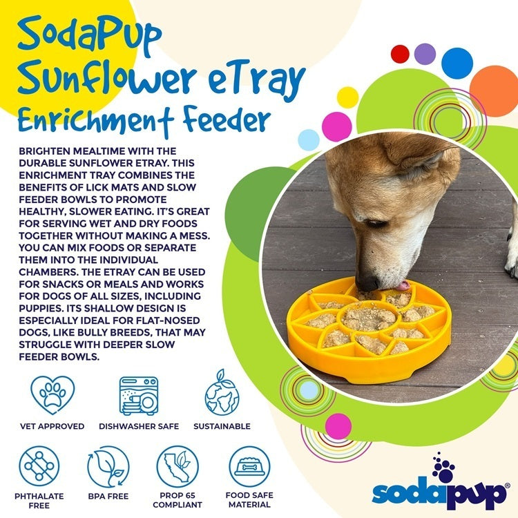 SodaPup Sunflower eTray Slow Feeder Dog Bowl Enrichment Features
